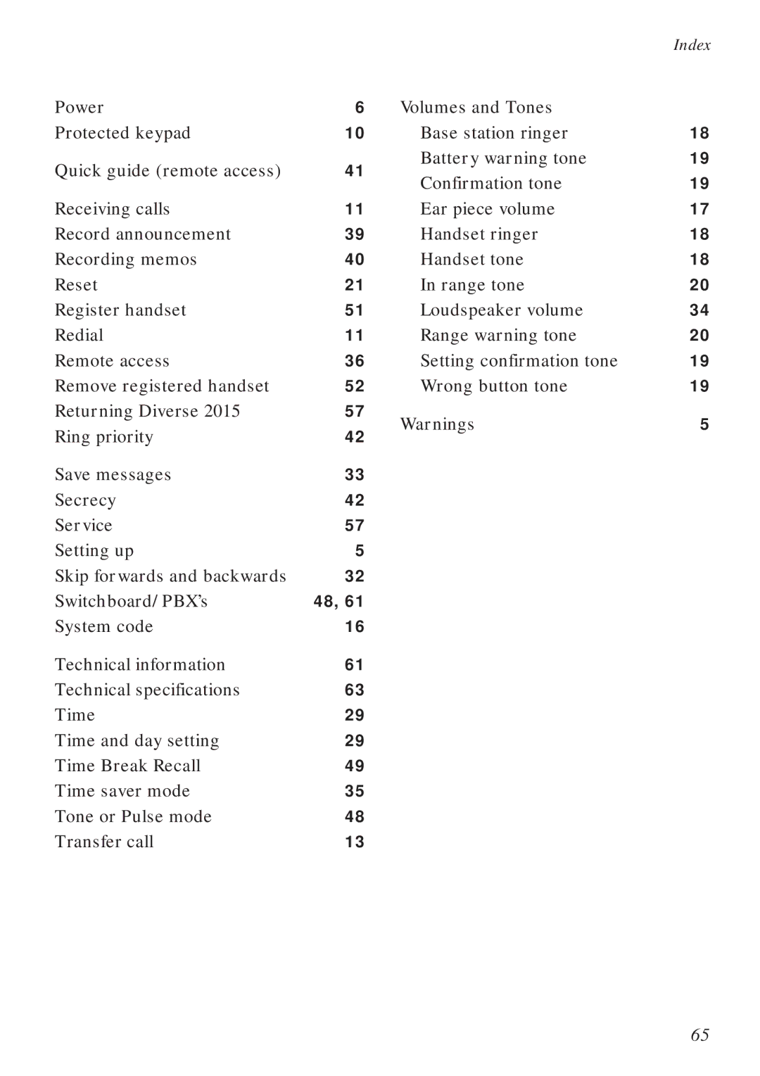 BT Diverse 2015 manual Index 