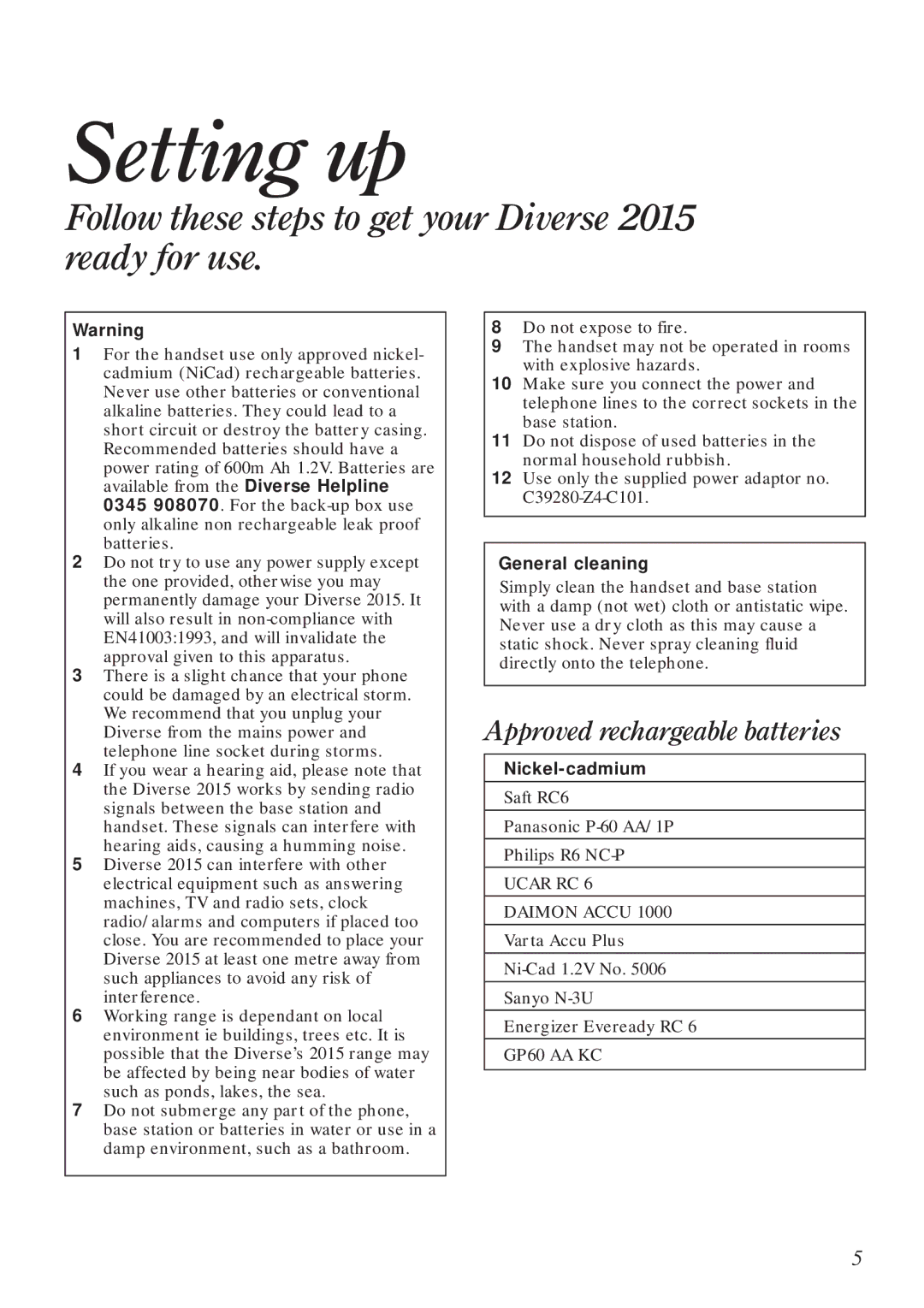 BT manual Setting up, Follow these steps to get your Diverse 2015 ready for use 