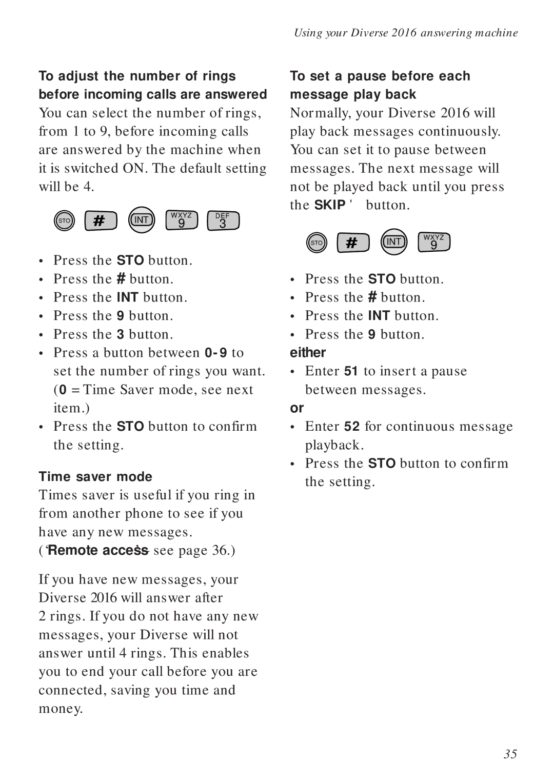 BT Diverse 2016 manual Time saver mode, To set a pause before each message play back 