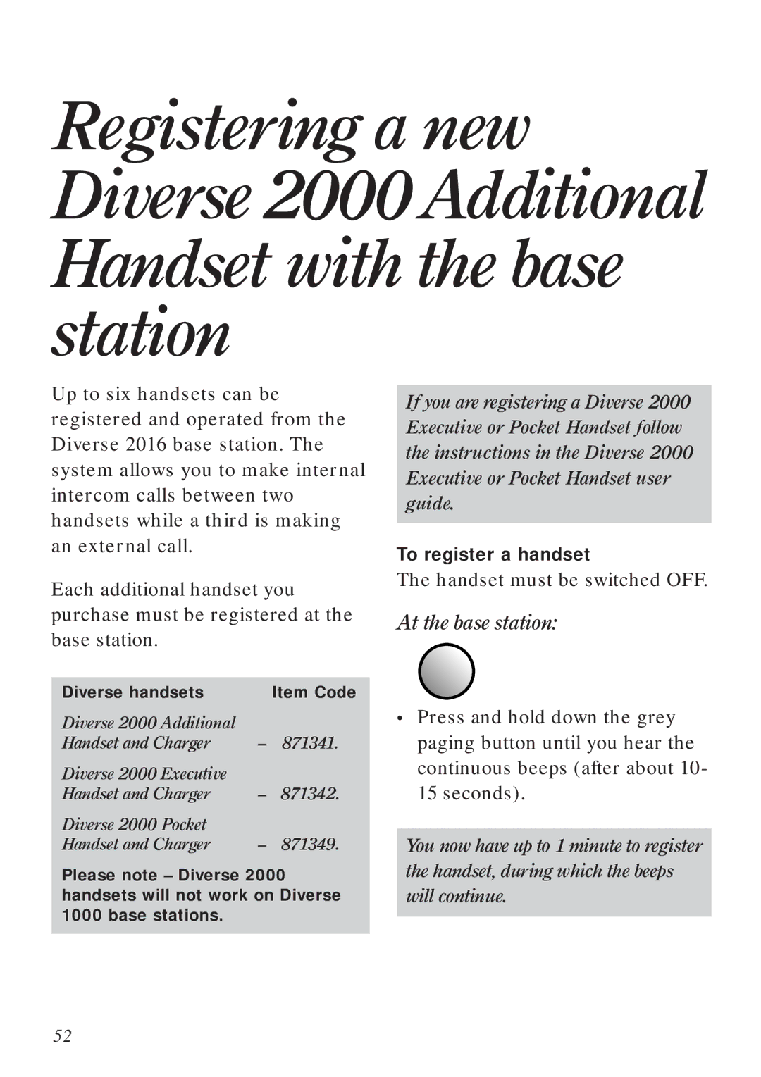 BT Diverse 2016 manual At the base station, To register a handset 