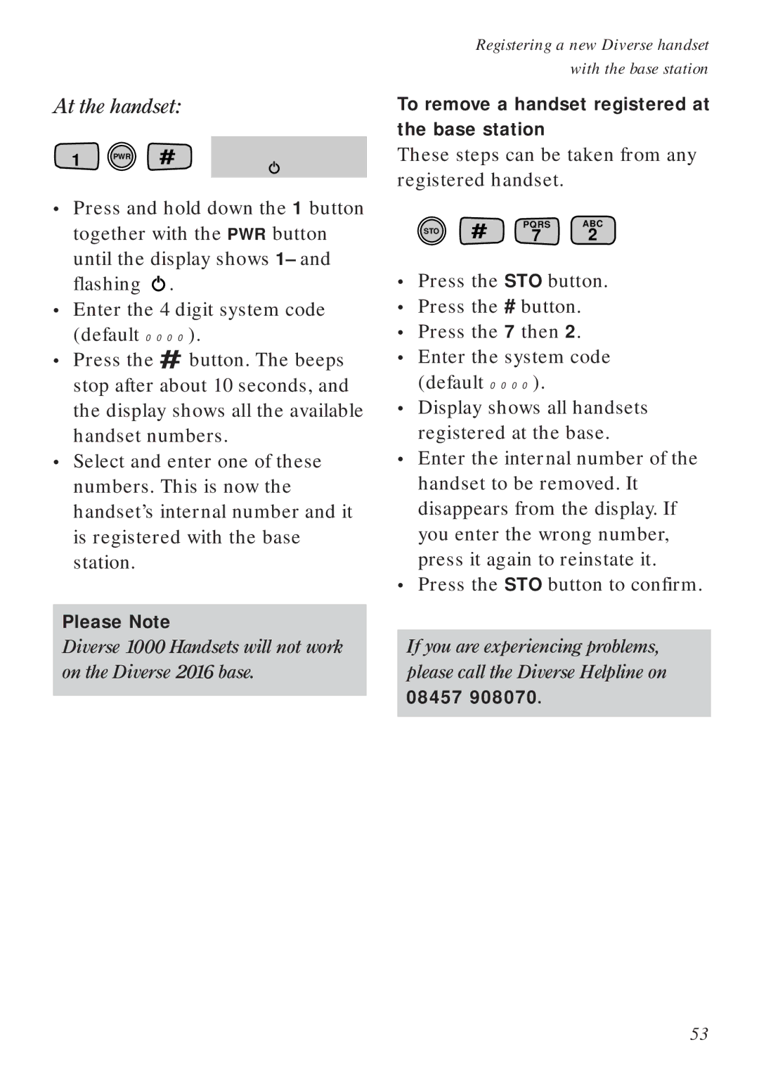 BT Diverse 2016 manual At the handset, Please Note, To remove a handset registered at the base station 