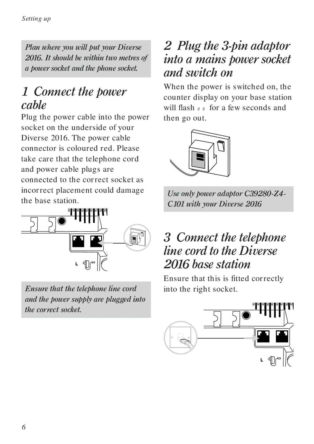 BT Diverse 2016 manual Connect the power cable 