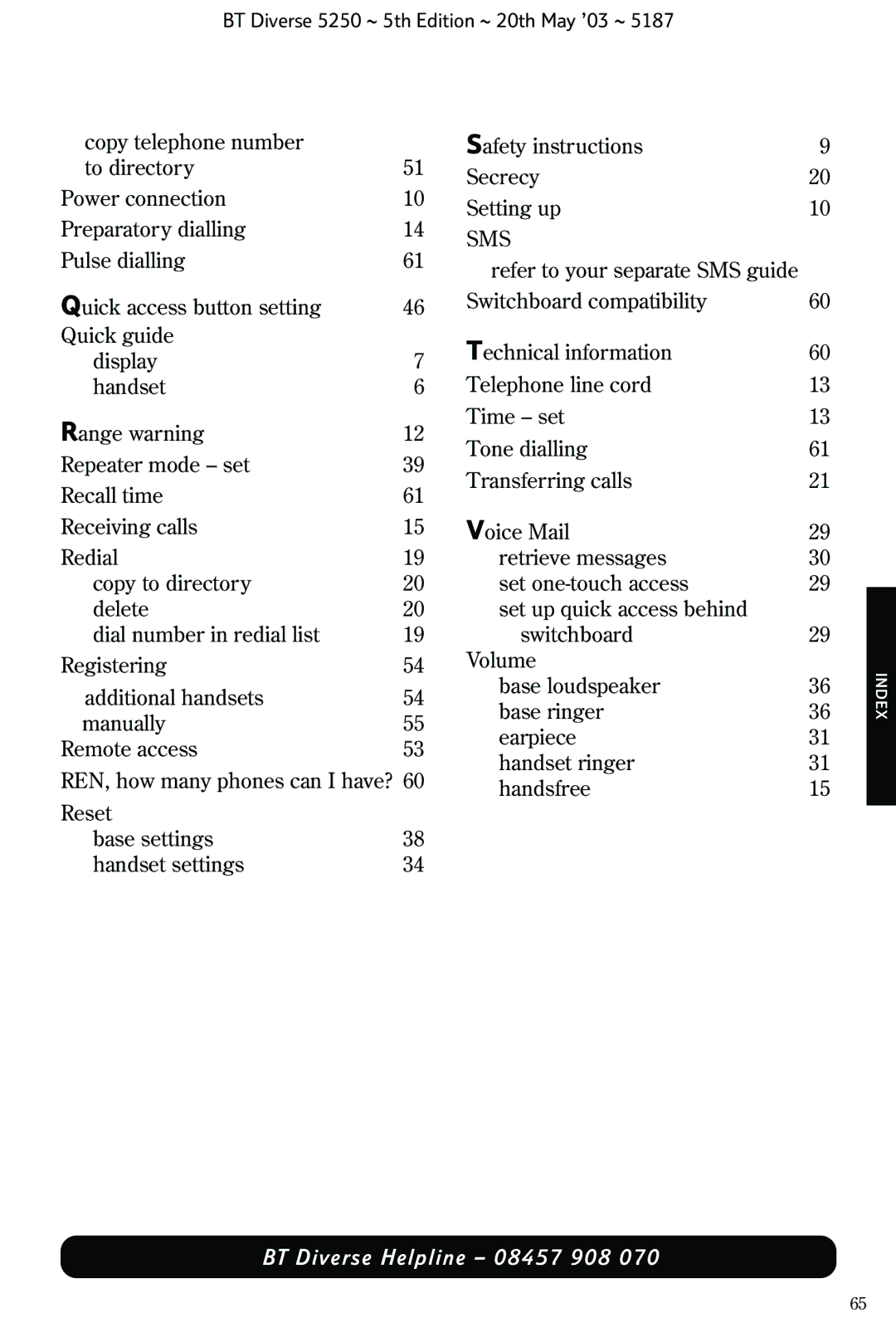 BT Diverse 5250 manual Sms 