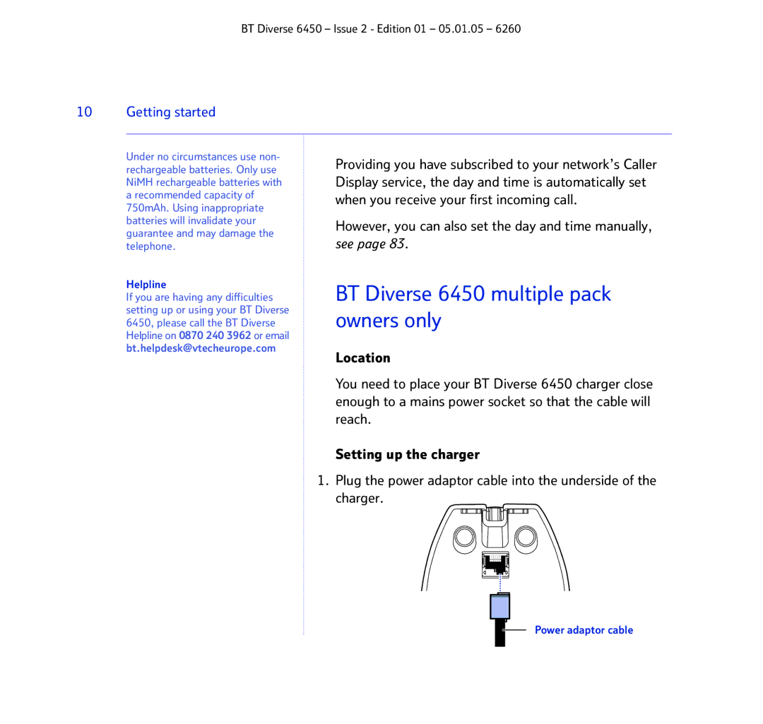 BT manual BT Diverse 6450 multiple pack, Owners only, Getting started 