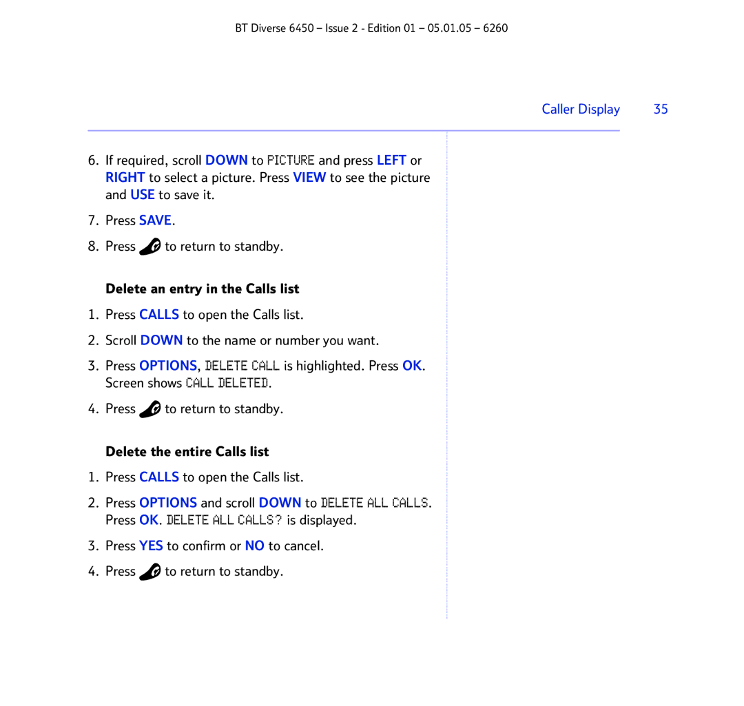 BT Diverse 6450 manual Caller Display 