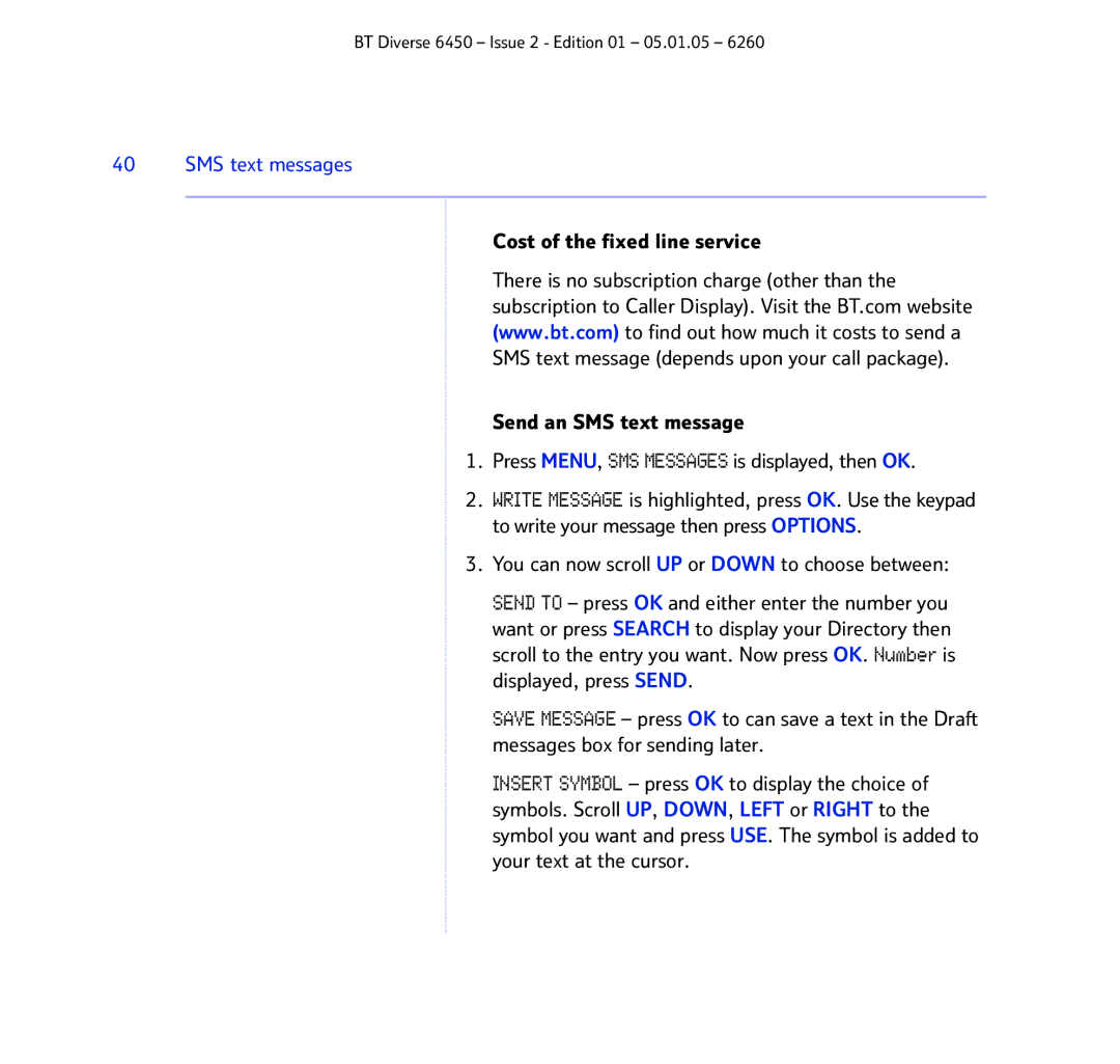BT Diverse 6450 manual SMS text messages 