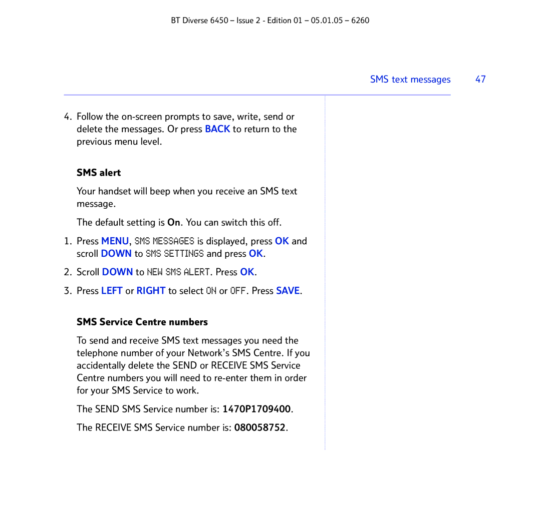 BT Diverse 6450 manual SMS text messages 
