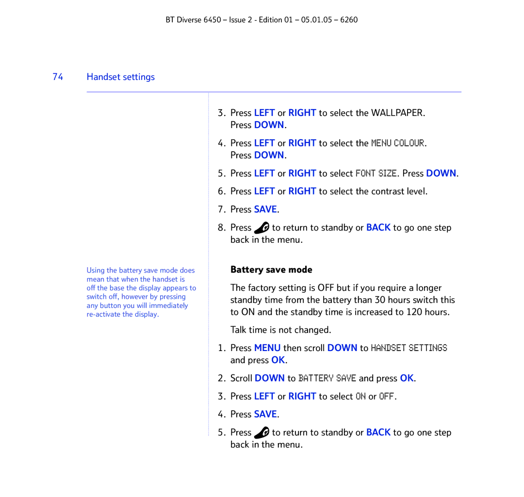 BT Diverse 6450 manual Handset settings 