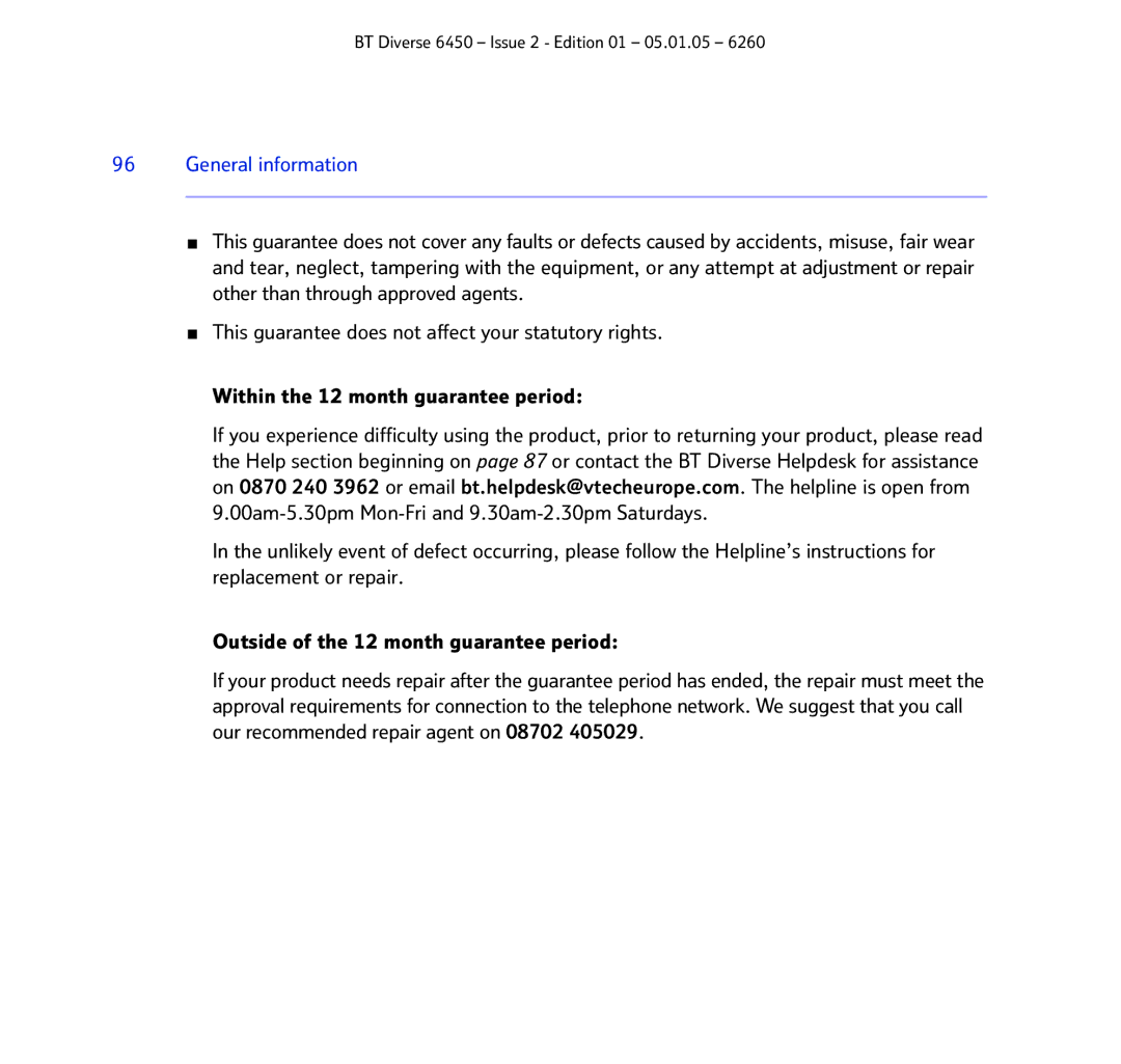 BT Diverse 6450 manual General information 