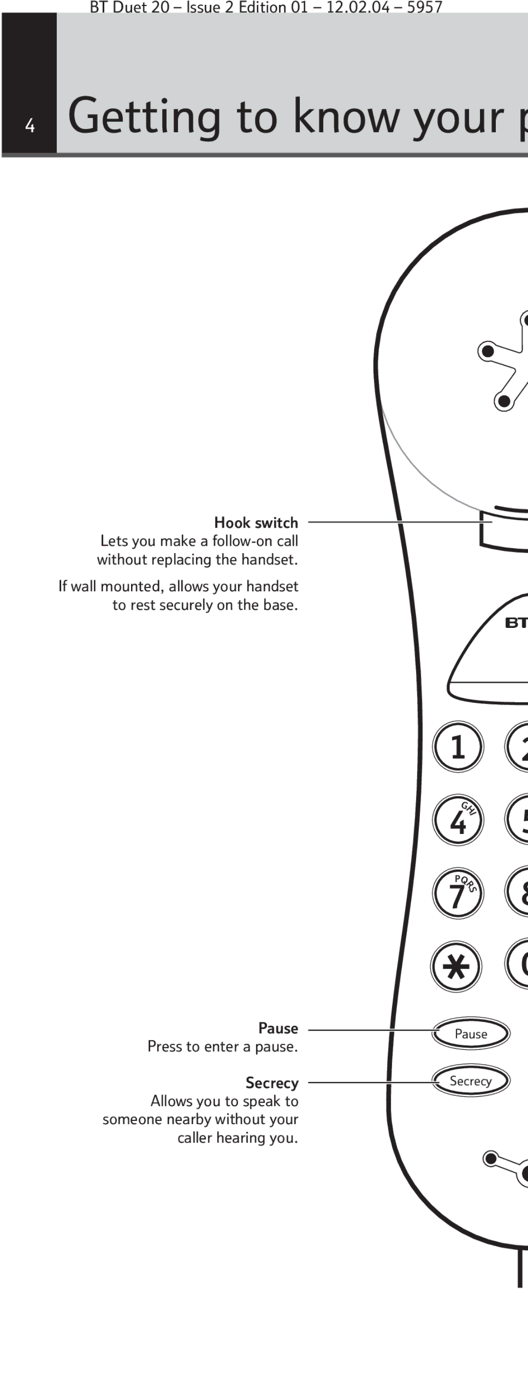 BT Duet 20 manual Getting to know your p 