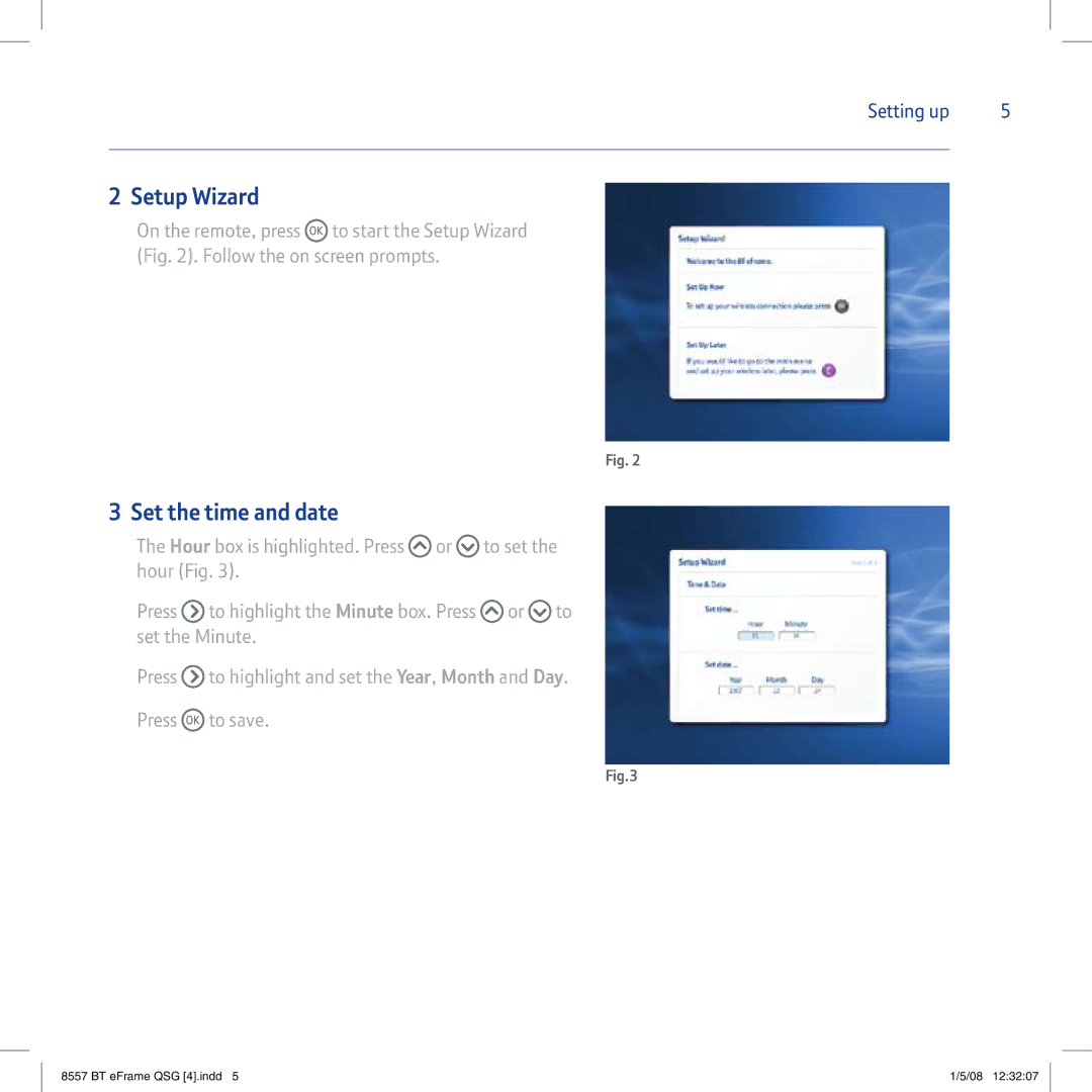 BT eFrame 1000 quick start Setup Wizard, Set the time and date 