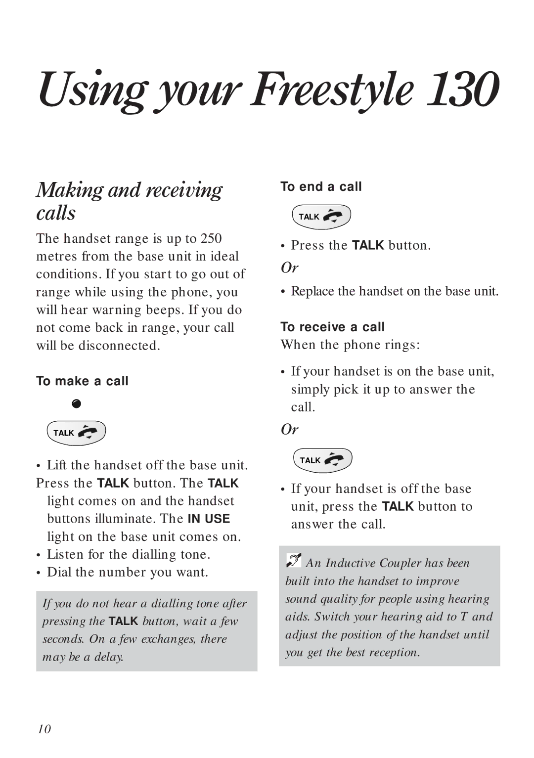 BT Freestyle 130 manual Using your Freestyle, Making and receiving calls 