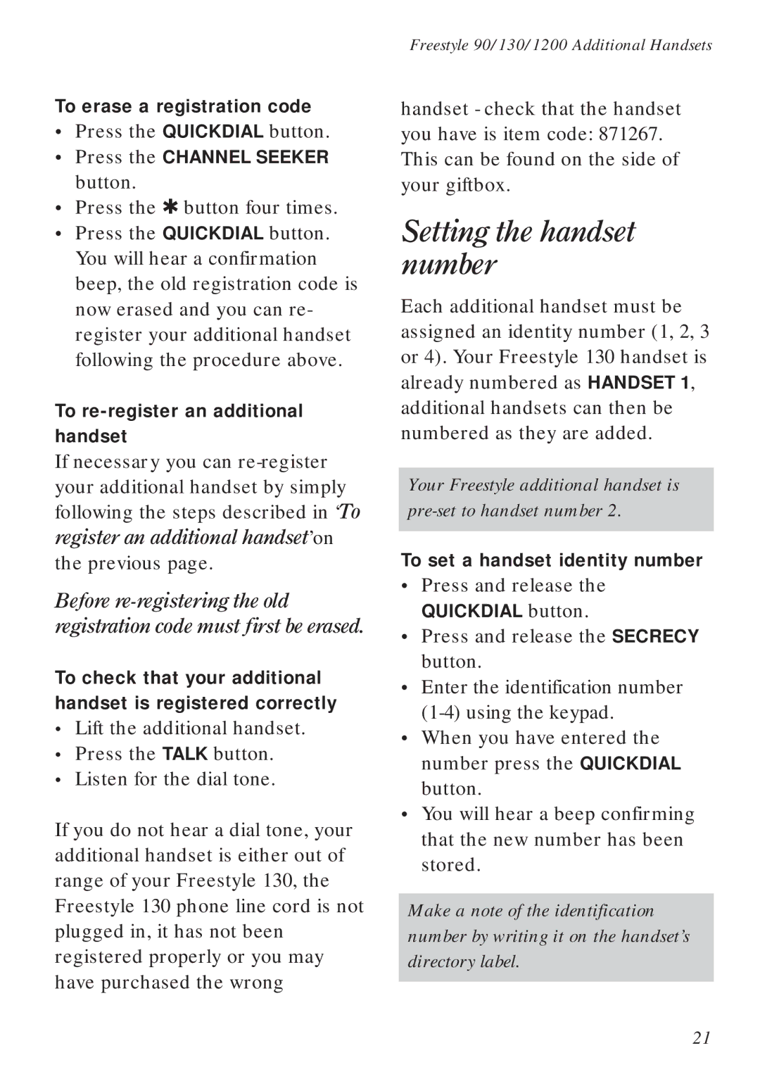 BT Freestyle 130 manual Setting the handset number 