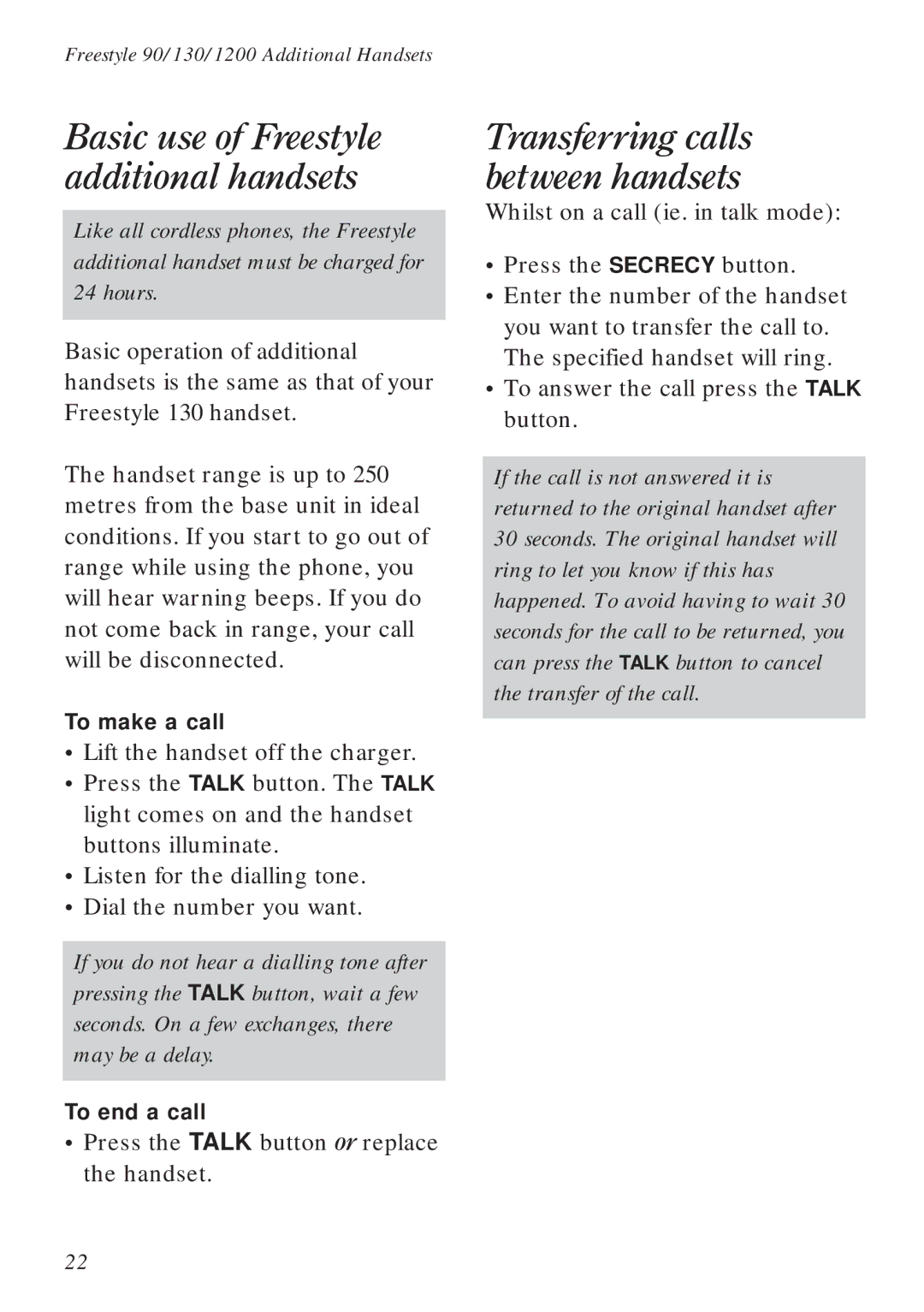 BT Freestyle 130 manual Basic use of Freestyle additional handsets, Transferring calls between handsets 