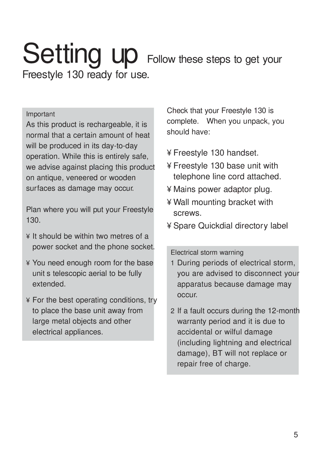 BT Freestyle 130 manual Electrical storm warning 