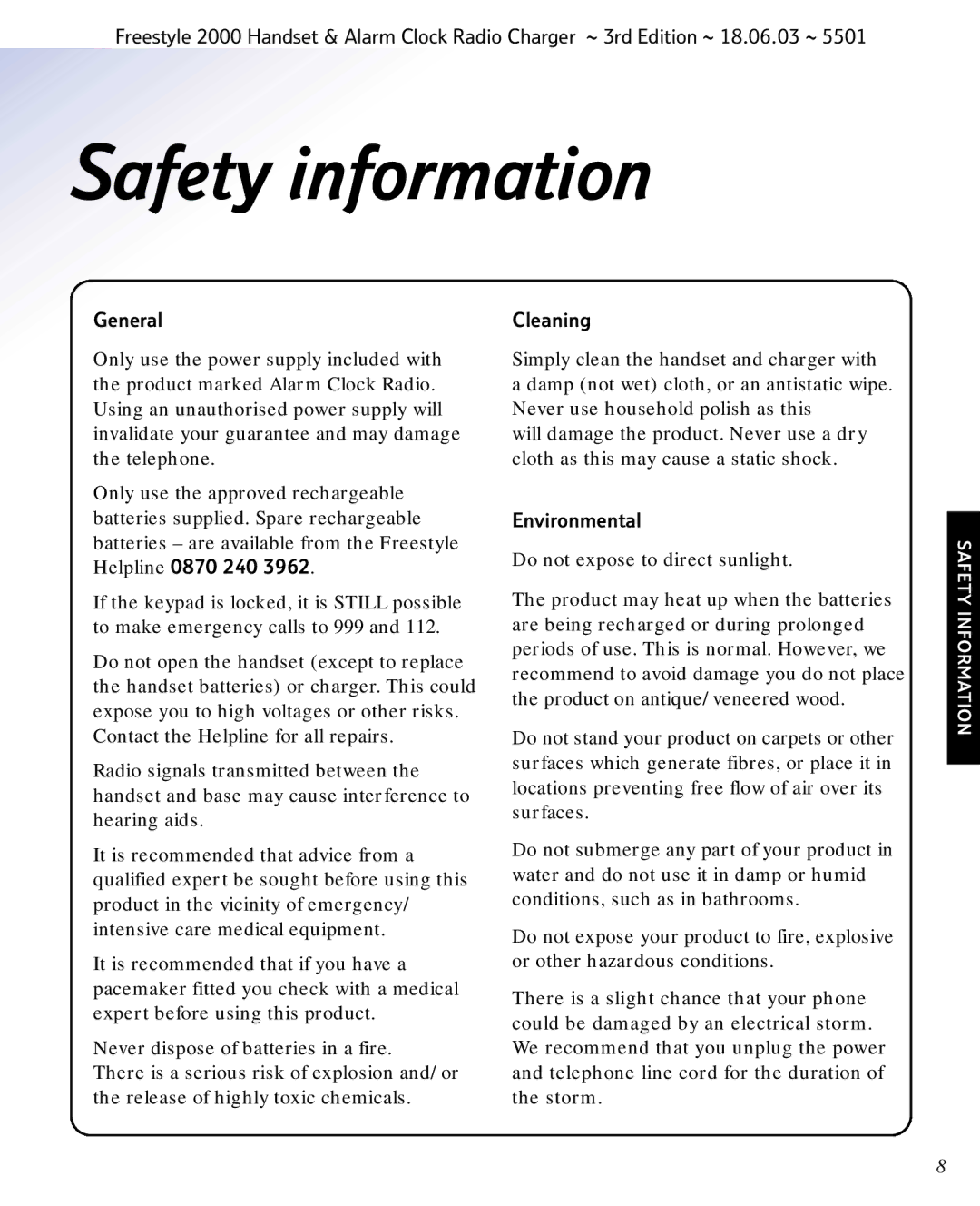 BT Freestyle 2000 manual General, Environmental 