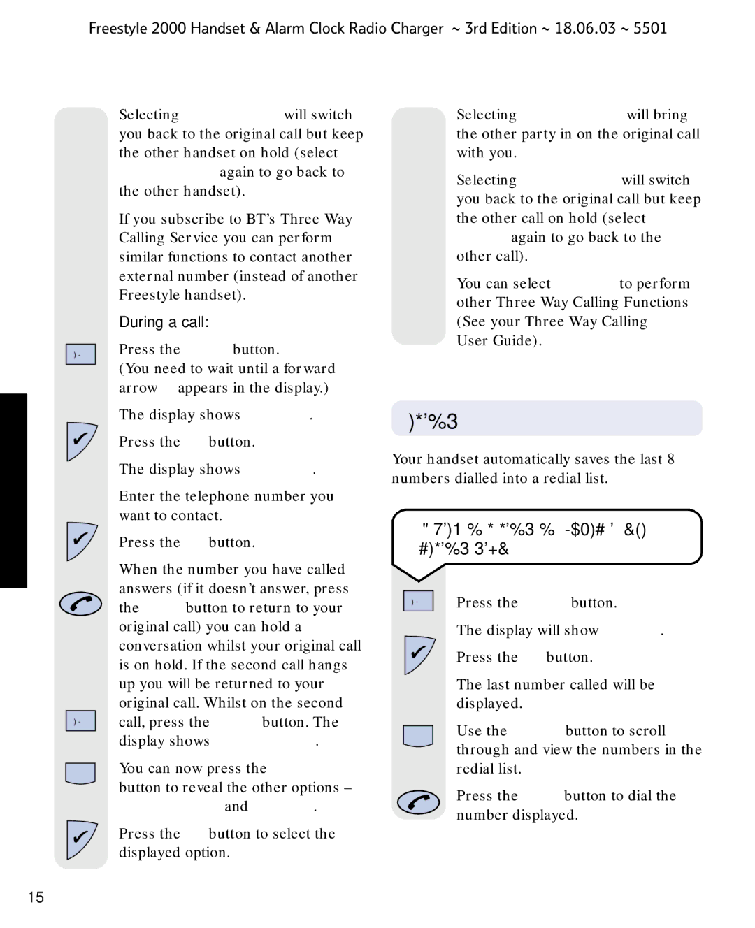 BT Freestyle 2000 manual Redial, To view and dial a number in the redial list 