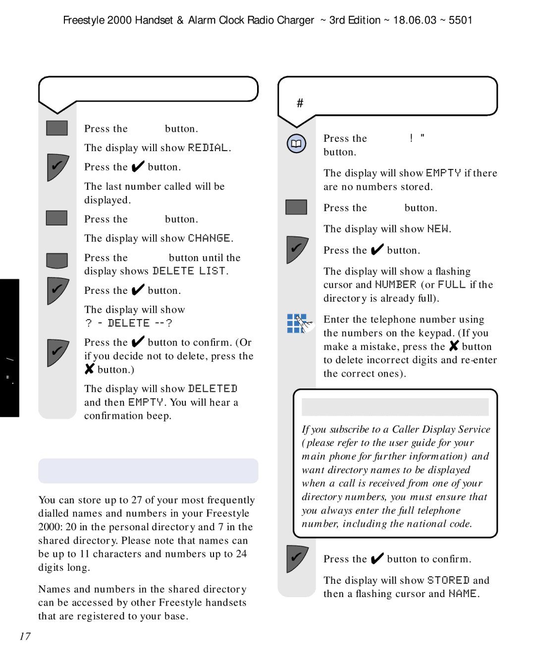 BT Freestyle 2000 manual Name and number directory, Please note 