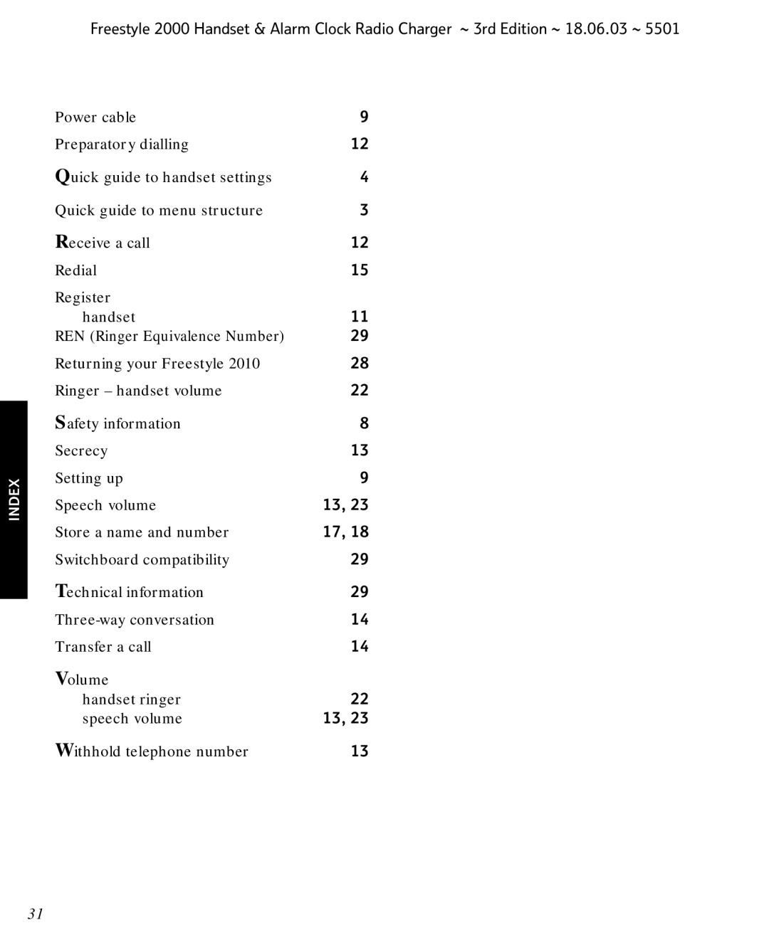 BT Freestyle 2000 manual Index 