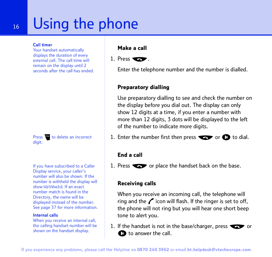 BT Freestyle 3500 manual Using the phone, Call timer, Internal calls 