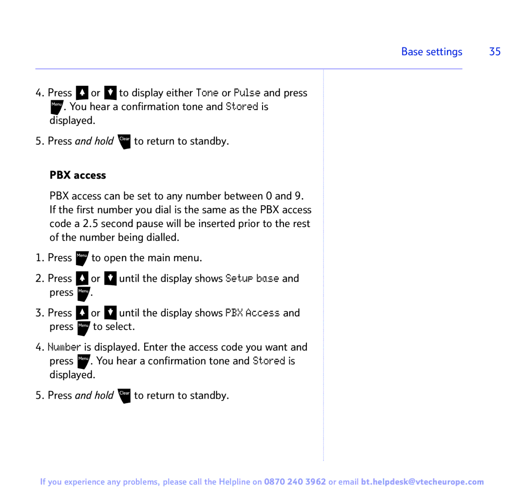 BT Freestyle 3500 manual Base settings 