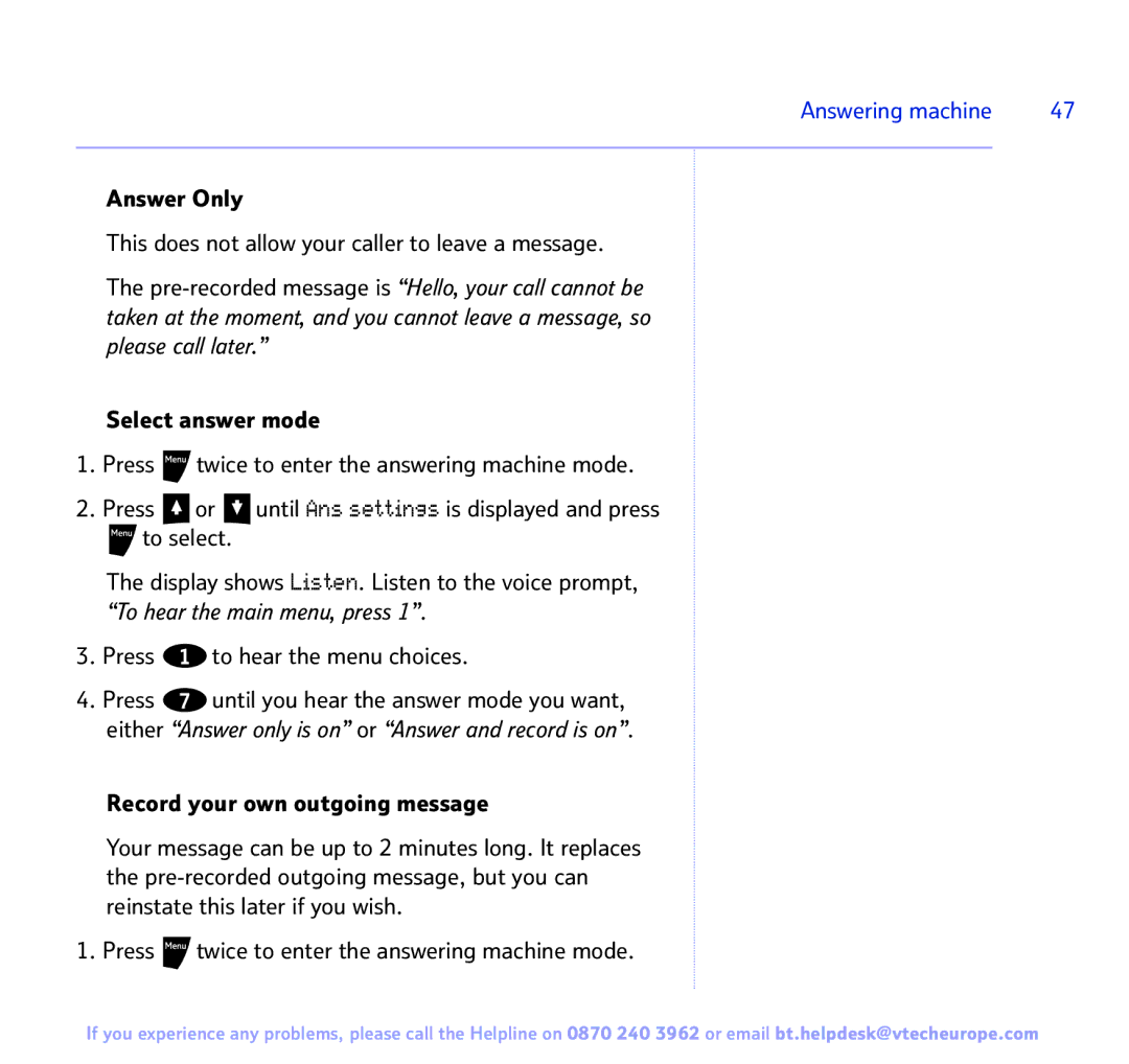 BT Freestyle 3500 manual Answering machine 