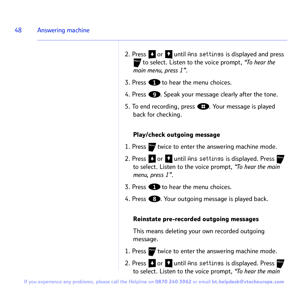 BT Freestyle 3500 manual Menu, press 