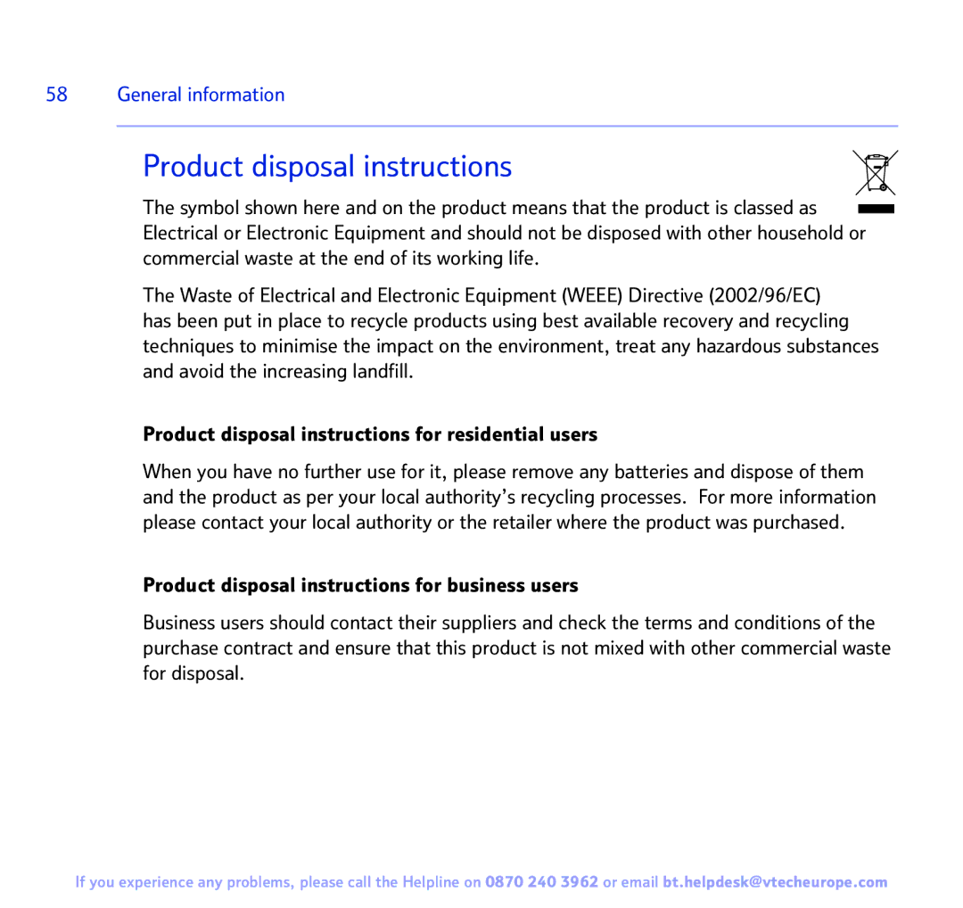 BT Freestyle 3500 manual Product disposal instructions, General information 