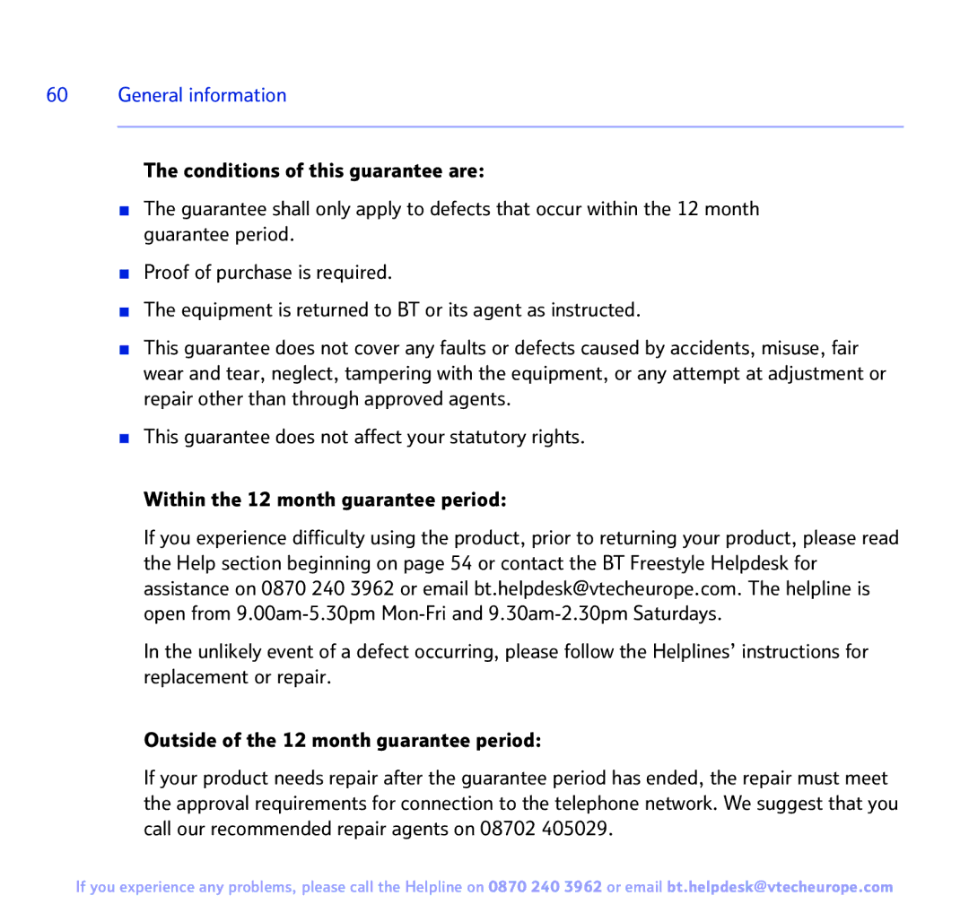 BT Freestyle 3500 manual General information 