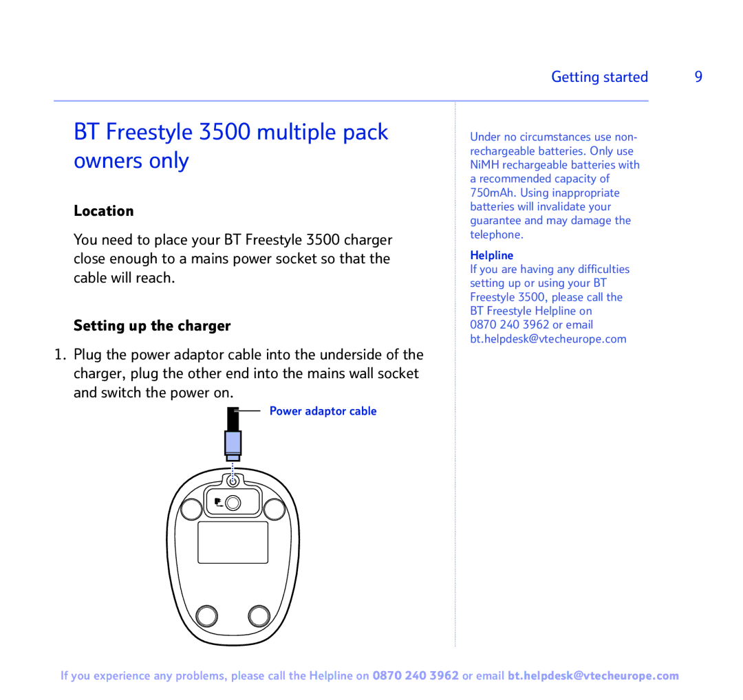 BT manual BT Freestyle 3500 multiple pack owners only, Helpline 