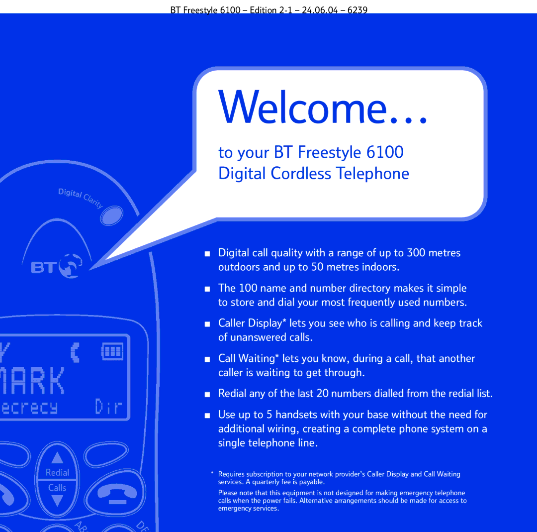 BT Freestyle 6100 manual Welcome… 