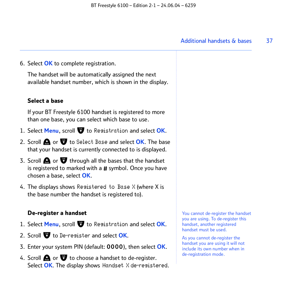 BT Freestyle 6100 manual Select OK to complete registration, Additional handsets & bases 