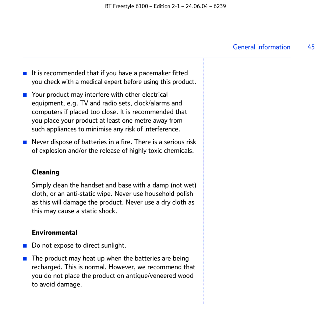 BT Freestyle 6100 manual General information 