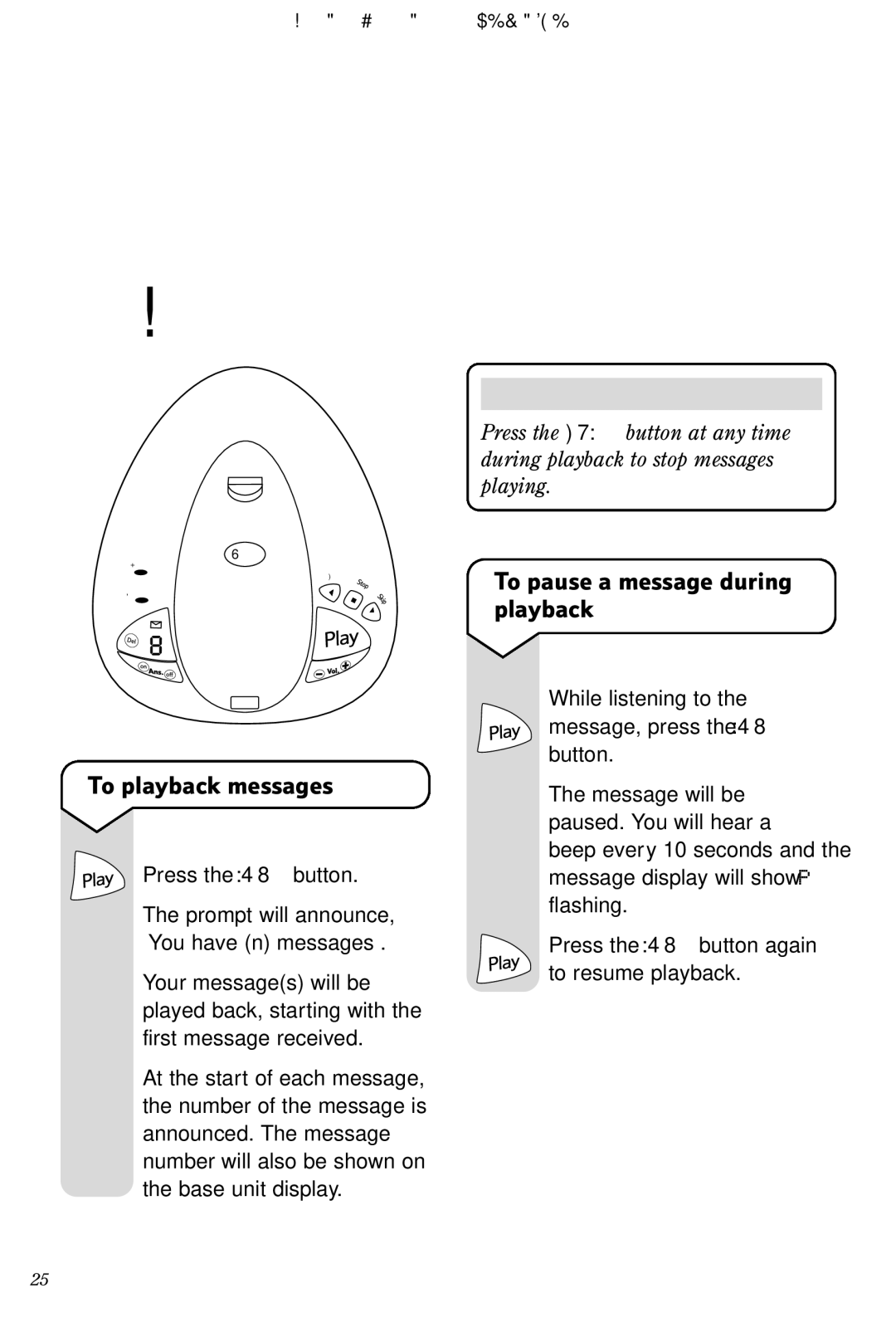 BT Freestyle 65 manual To playback messages, To pause a message during playback 