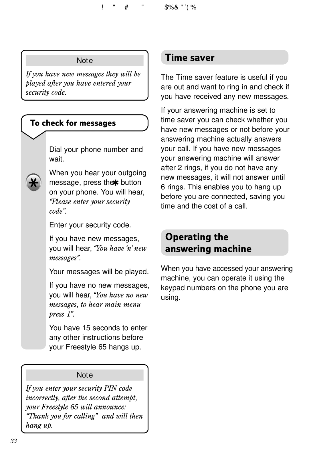 BT Freestyle 65 manual Time saver, Operating the answering machine, To check for messages 