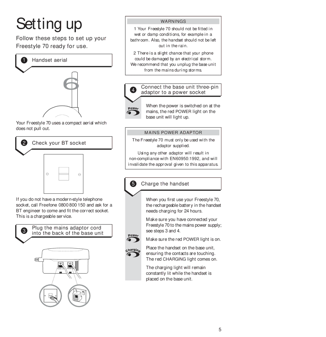 BT Freestyle 70 manual Setting up 