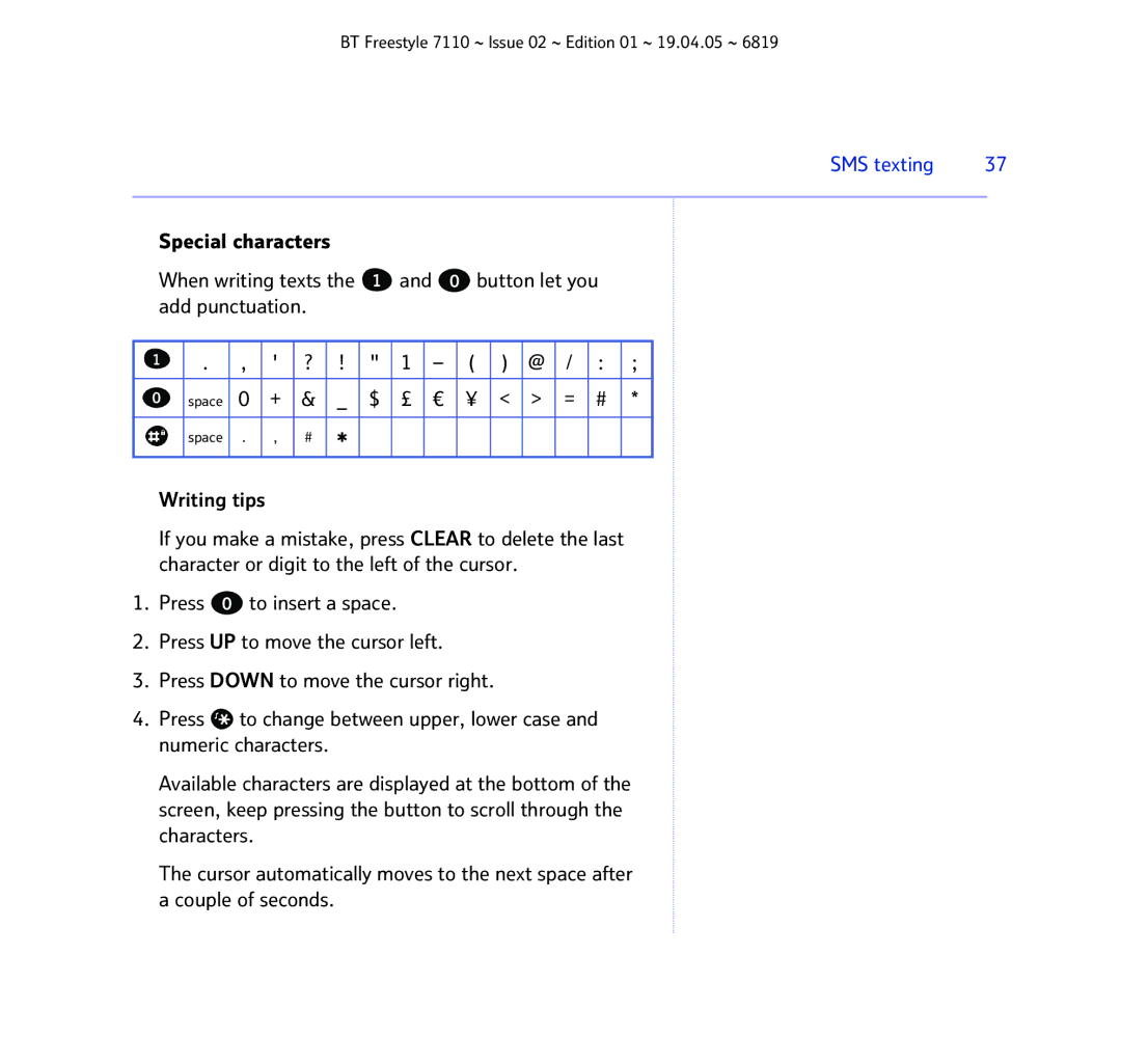 BT FREESTYLE 7110 manual $ £, Writing tips 