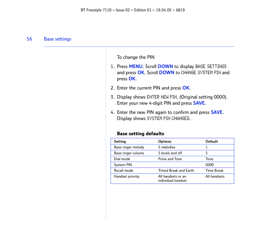 BT FREESTYLE 7110 manual Time Break 