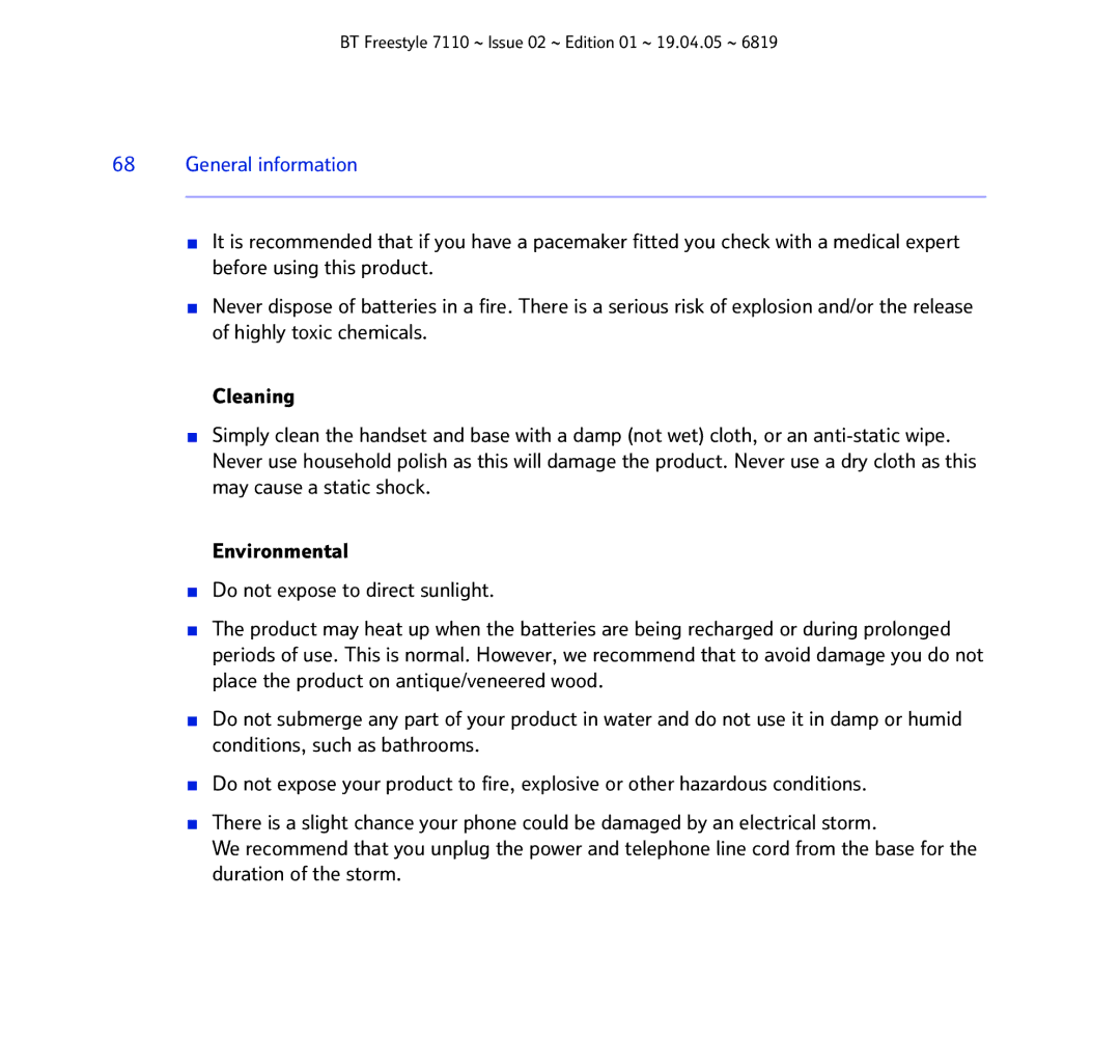 BT FREESTYLE 7110 manual General information 