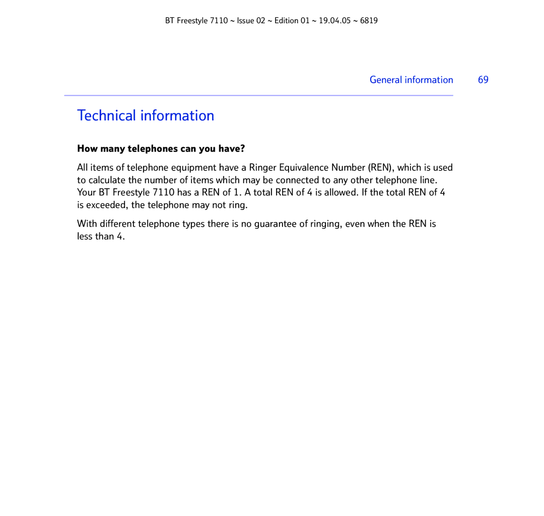 BT FREESTYLE 7110 manual Technical information 