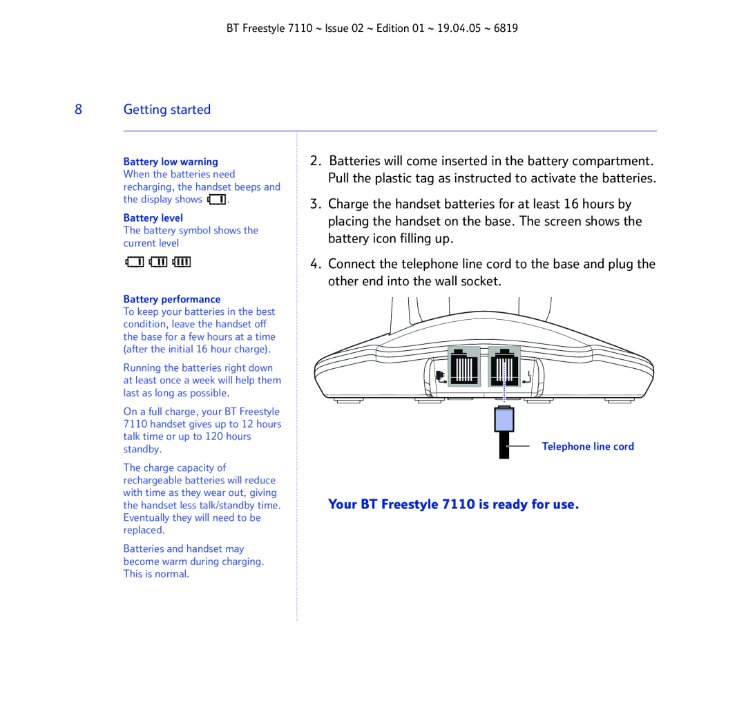 BT FREESTYLE 7110 manual Your BT Freestyle 7110 is ready for use 