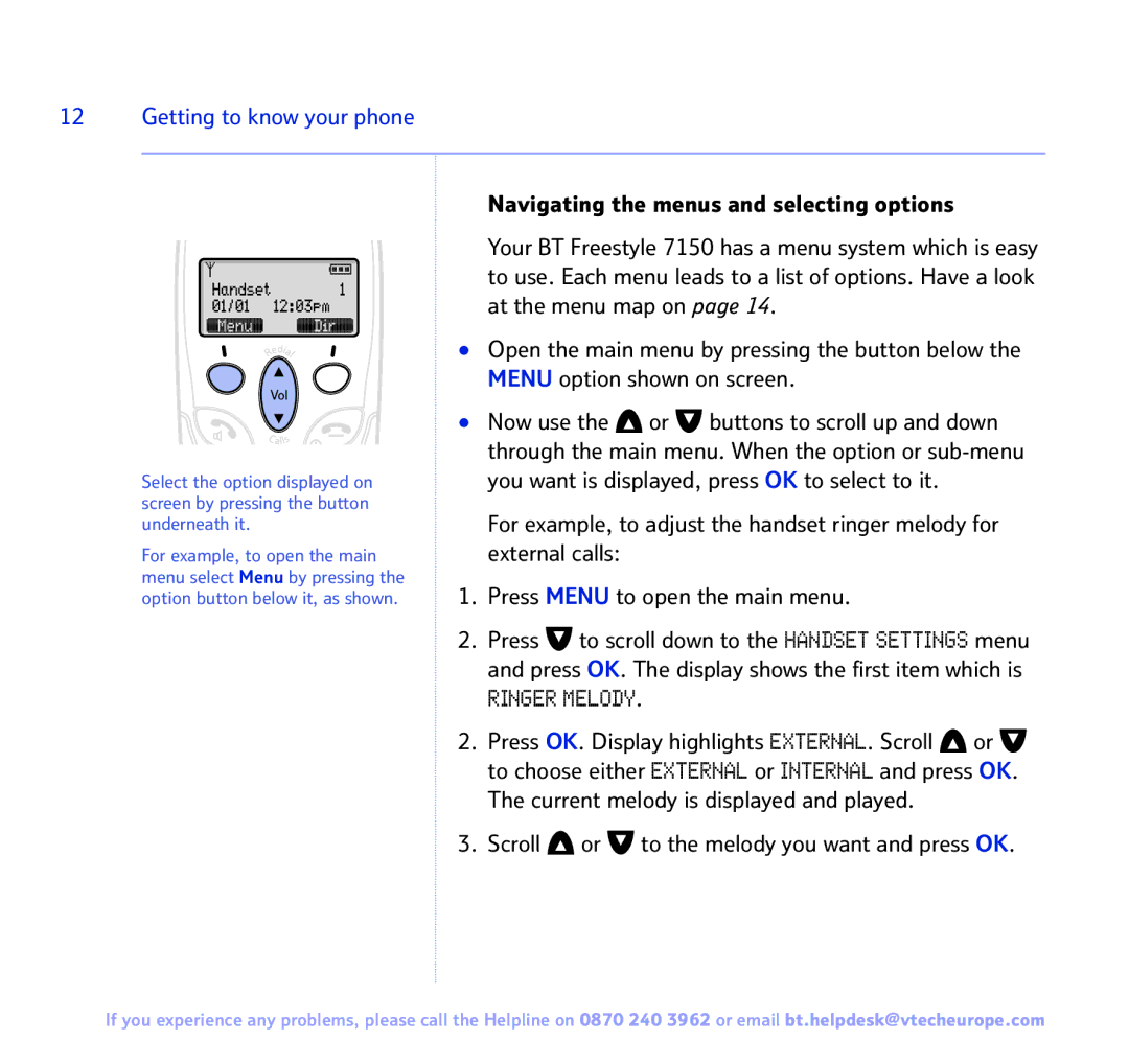 BT FREESTYLE 7150 manual Ringer Melody 