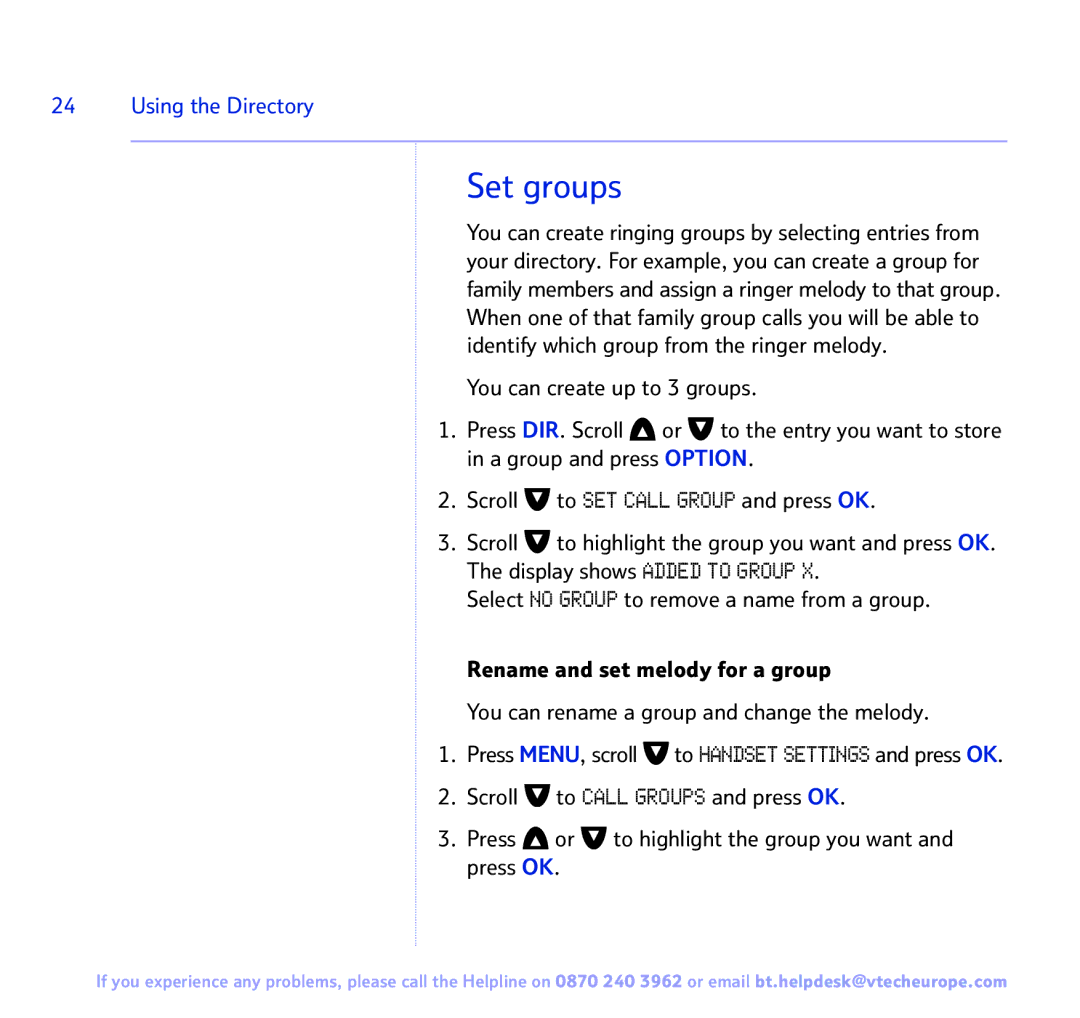 BT FREESTYLE 7150 manual Set groups 