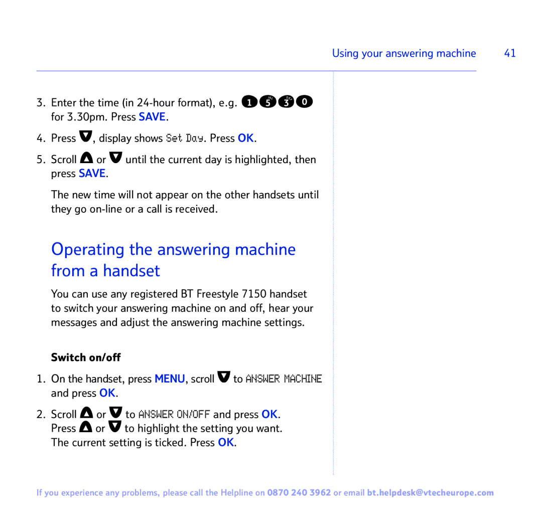 BT FREESTYLE 7150 manual Operating the answering machine from a handset, Using your answering machine 