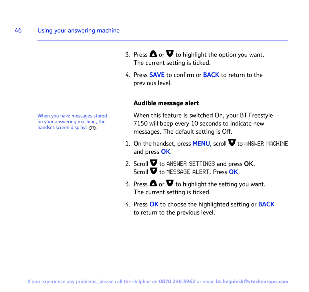 BT FREESTYLE 7150 manual Using your answering machine 