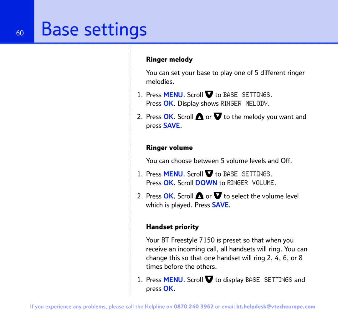 BT FREESTYLE 7150 manual Base settings 