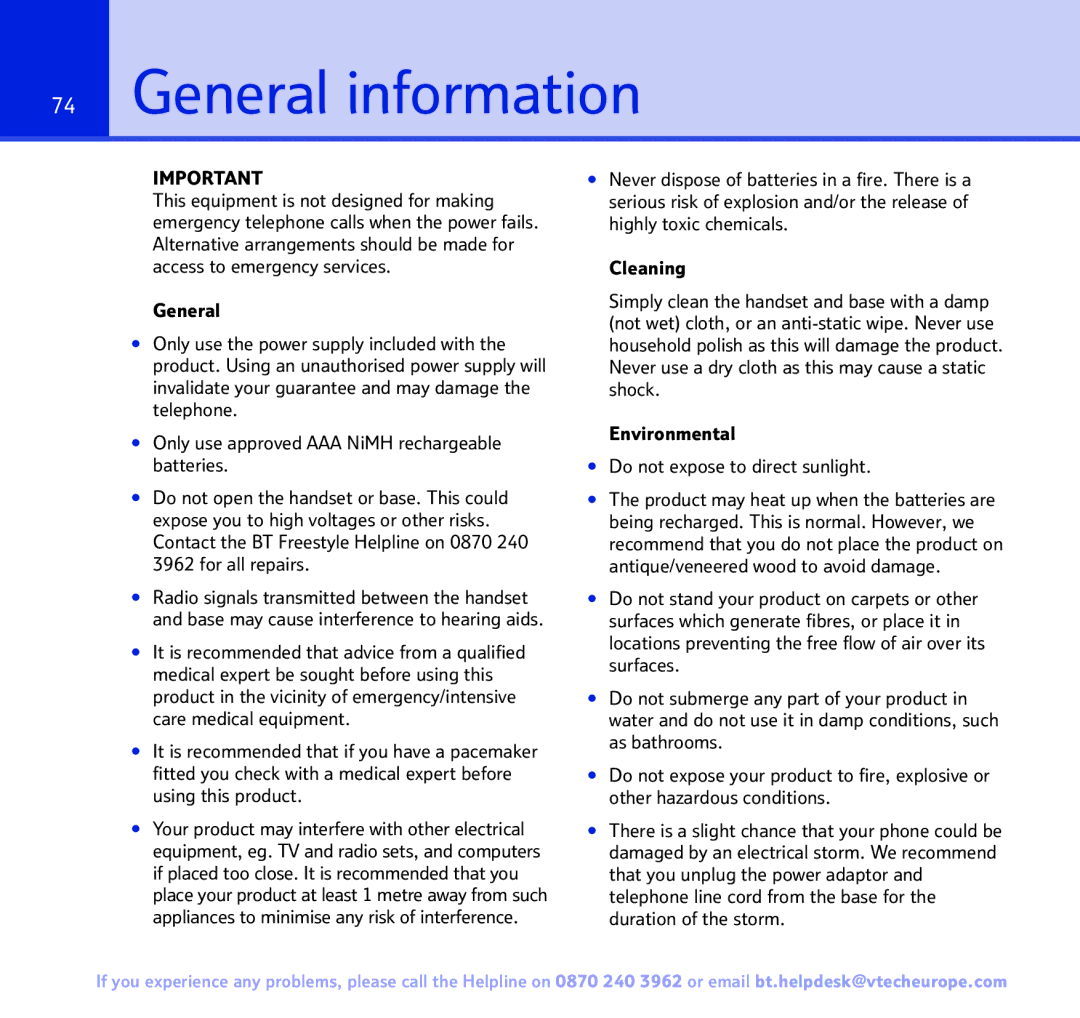 BT FREESTYLE 7150 manual General information 