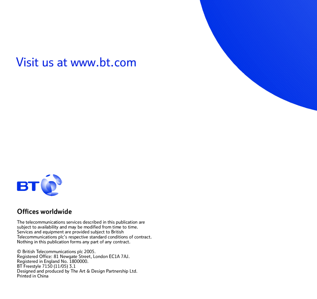 BT FREESTYLE 7150 manual Ofﬁces worldwide 