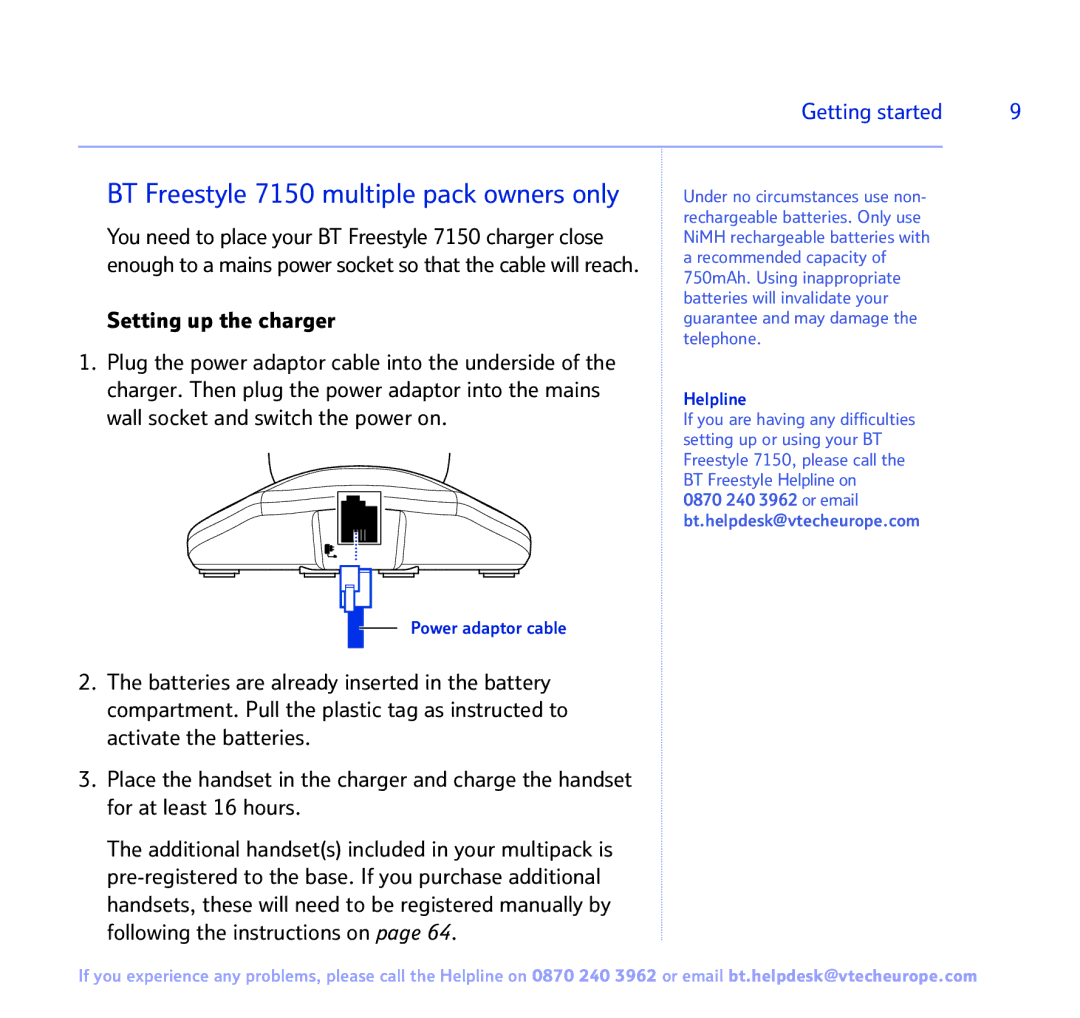 BT FREESTYLE 7150 manual BT Freestyle 7150 multiple pack owners only, Helpline 