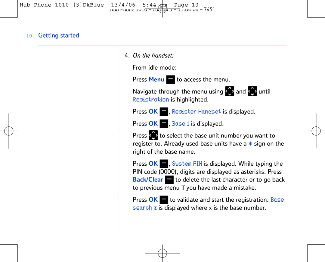 BT Hub Phone 1010 manual On the handset 